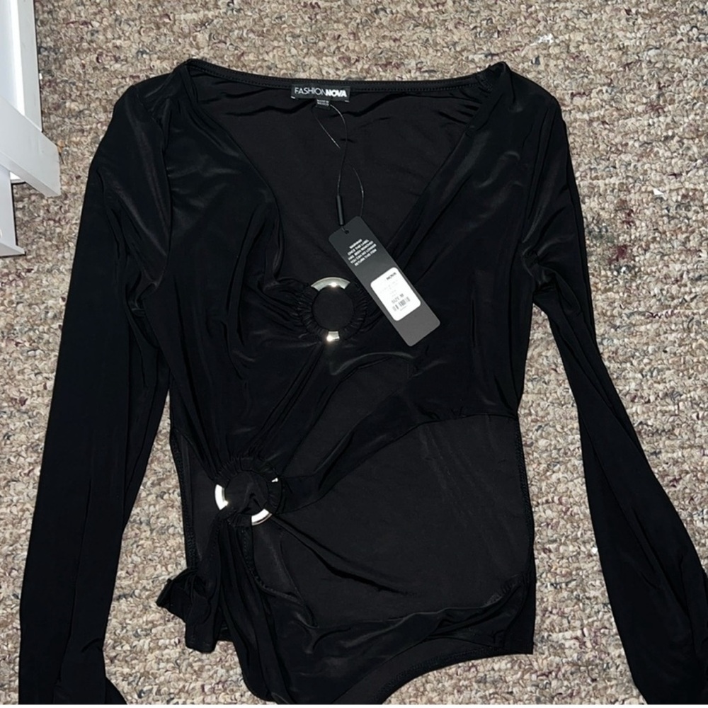 Fashion Nova Black Wrap Cut Out Bodysuit